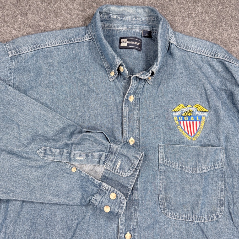 Blue Generation Mens XL Denim GOAL Gun Owners Action League Shirt Blue
